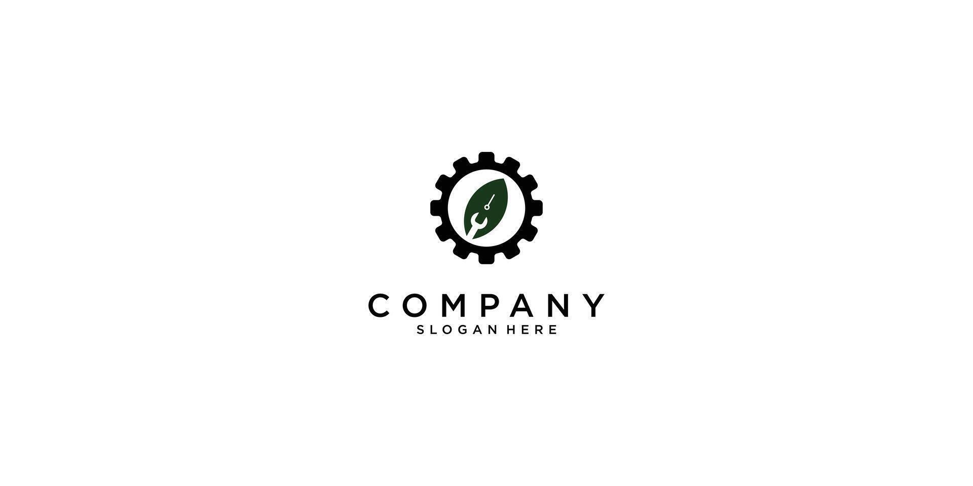 Combine leaf and wrench logo design with modern concept premium vector