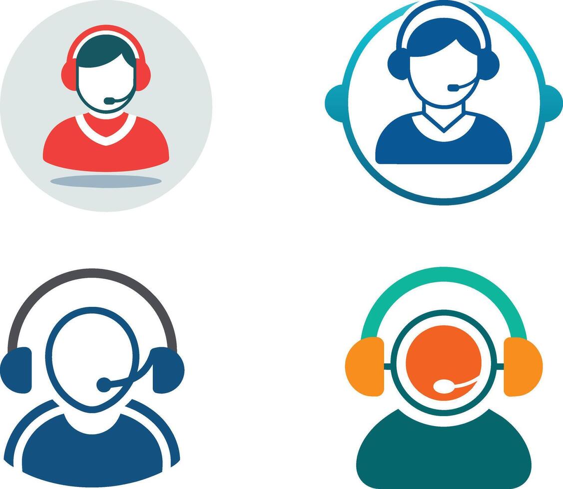 Customer Support Icons Headset Agents, Service, Helpline, Assistance vector
