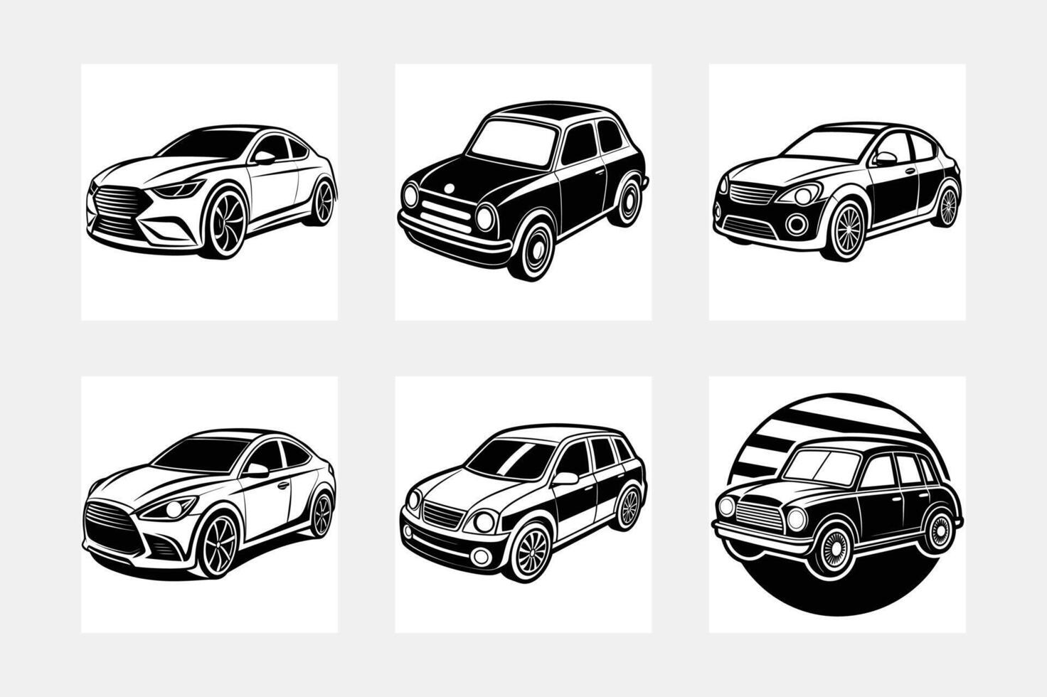 Classic and Modern Car Illustrations Six Black and White Designs vector