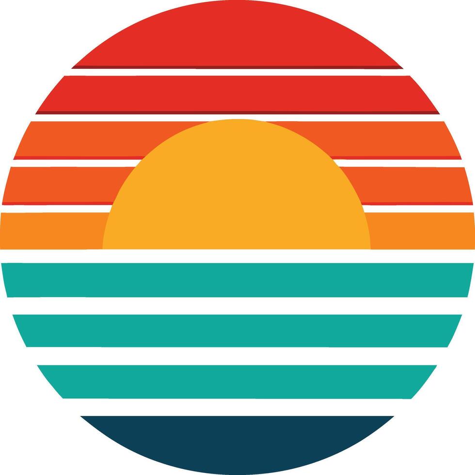 Retro Sunset Ocean Summer Beach Circle Design Graphic Art vector