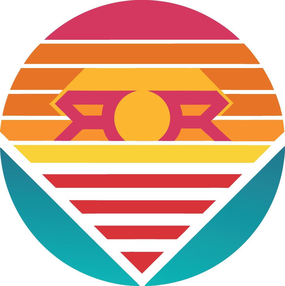 Retro Sunset Design Geometric Stripes, Circle, and Sun vector