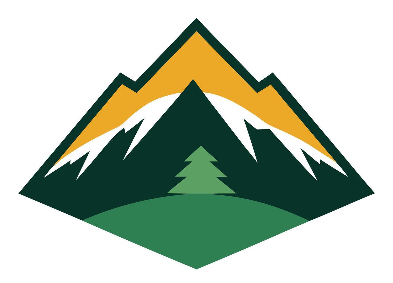 Majestic Mountain Peak Logo Green, Gold, and Snow vector
