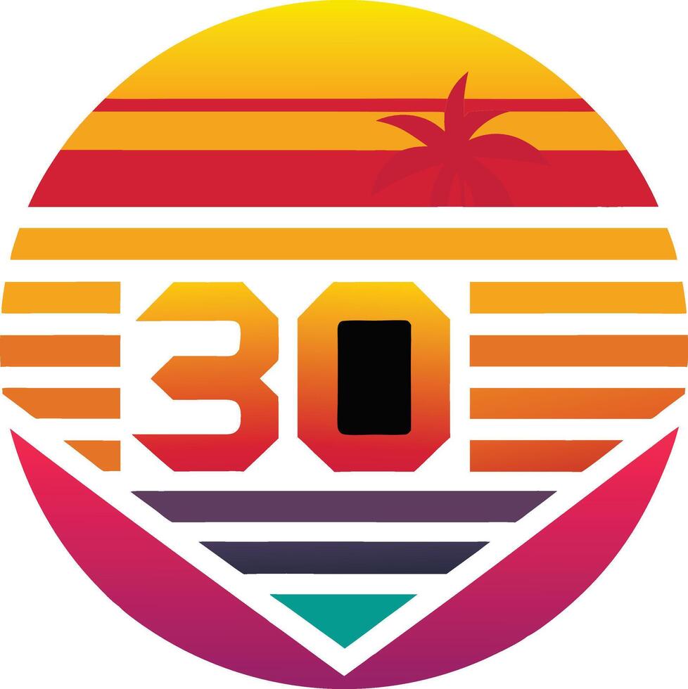 Retro Sunset Thirty Beach Vibes Summer Thirty Anniversary Design vector