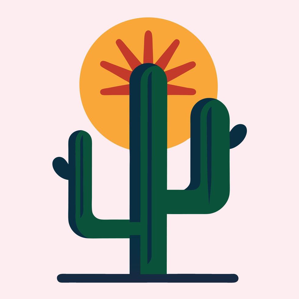 Desert Cactus Sunset Saguaro Silhouette, Warm Hues, Arid Landscape vector