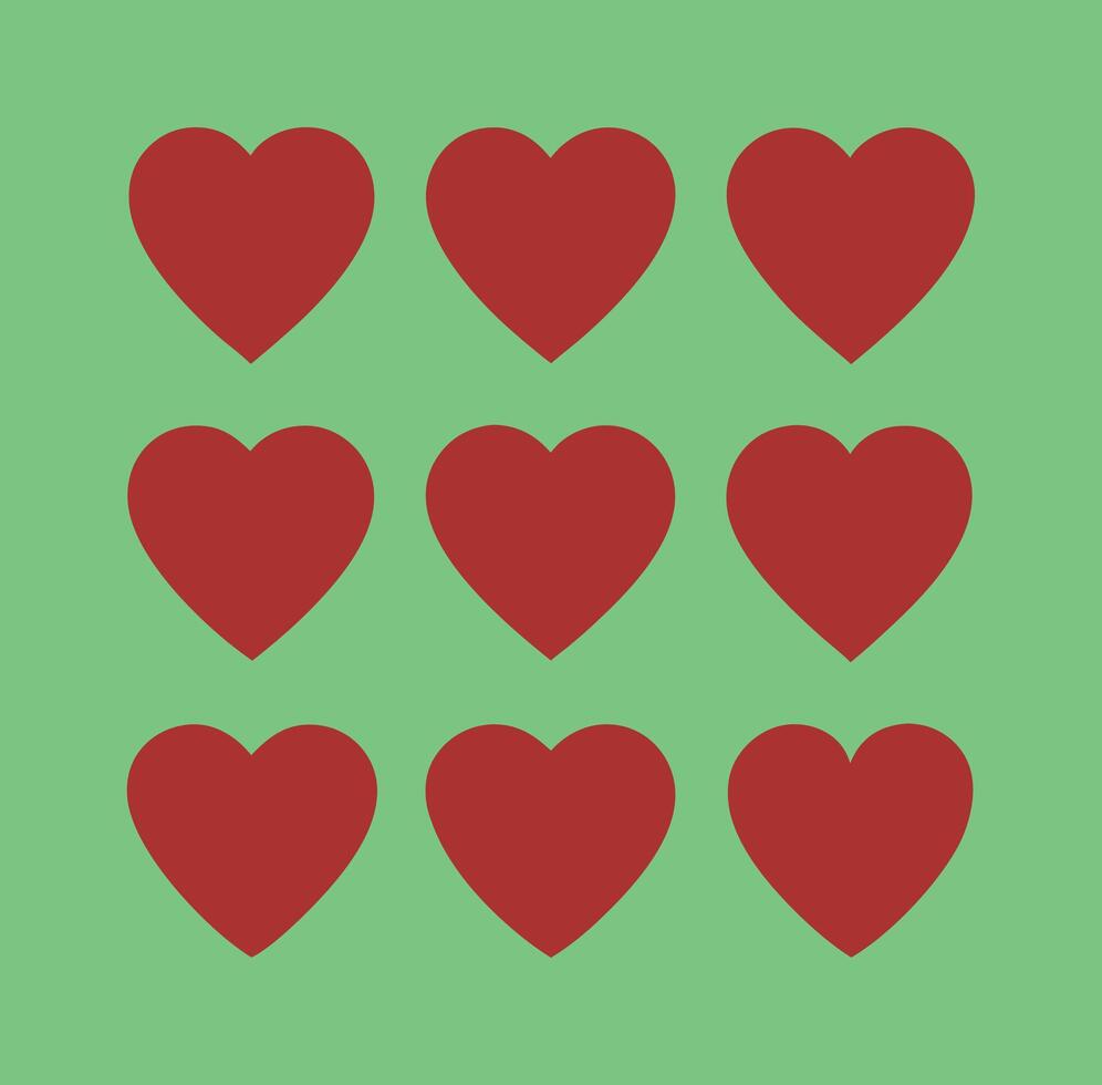 Nine Red Hearts Patterned Background Love Graphic Design vector