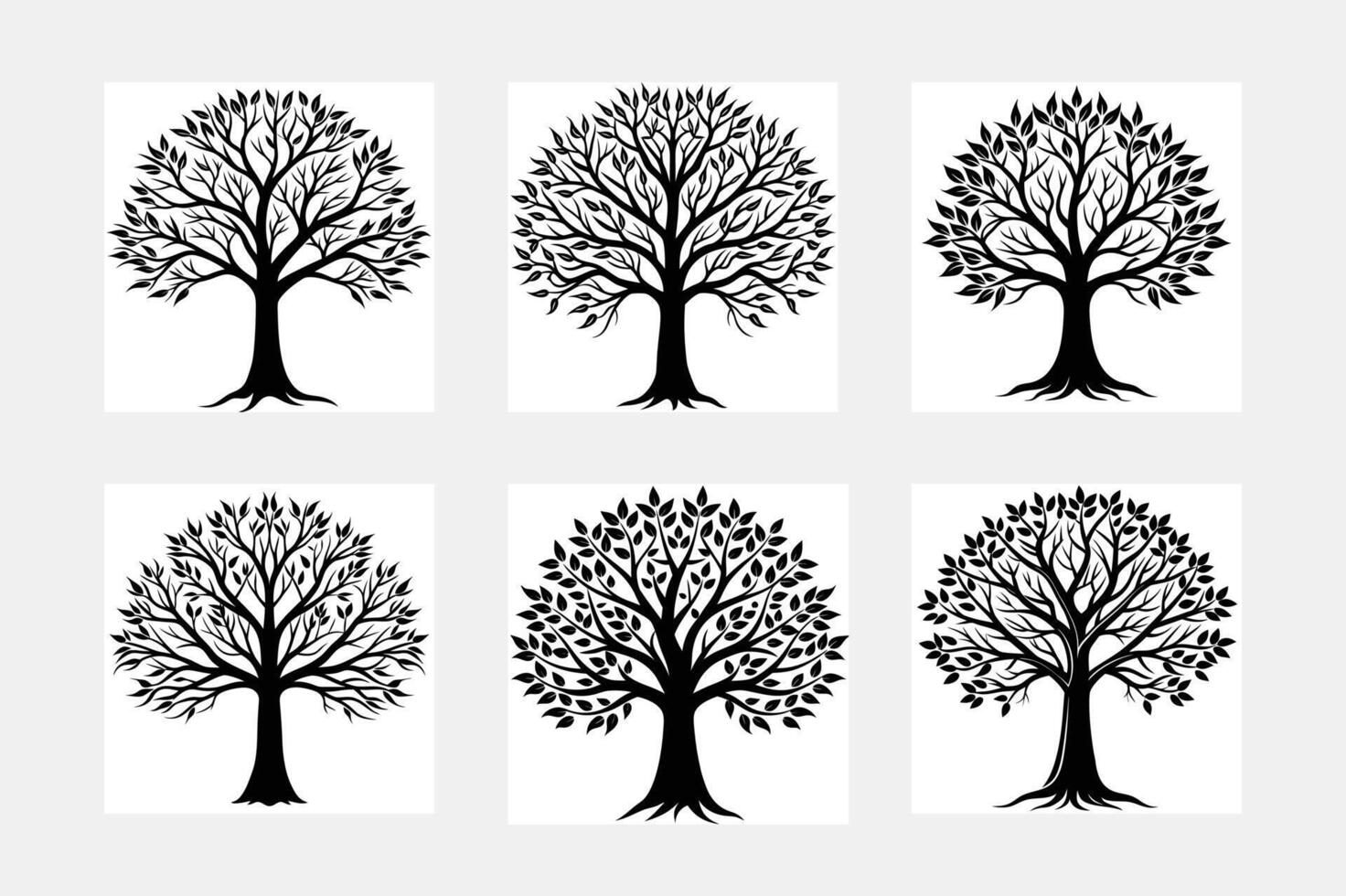 Six Black Silhouette Trees Nature, Spring, Summer, Autumn, Winter vector