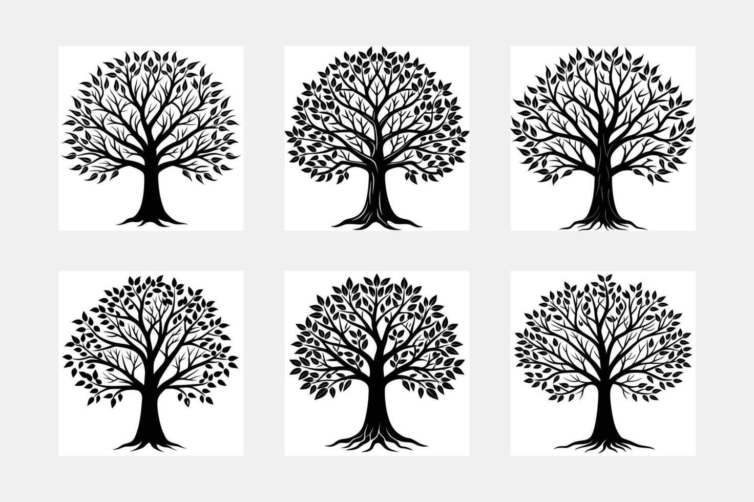 Six Black Silhouette Trees Nature, Botany, Ecology, Art vector