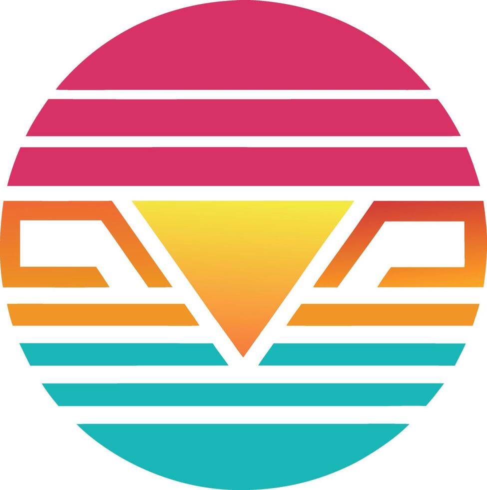 Retro Sunset Design Geometric Gradient Stripes, Triangle, 80s Vibe vector