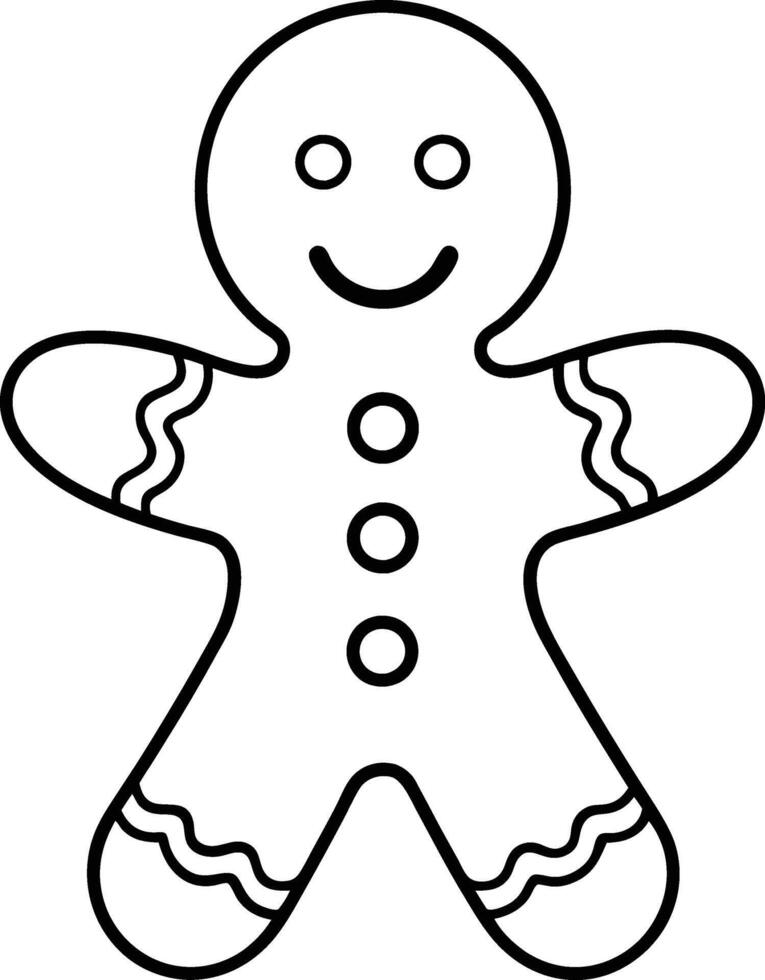 Smiling Gingerbread Man Cookie Outline Christmas Treat Dessert vector