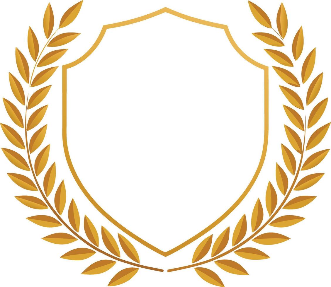 Golden Laurel Wreath Shield Award, Honor, Emblem, Badge, Crest, Symbol vector