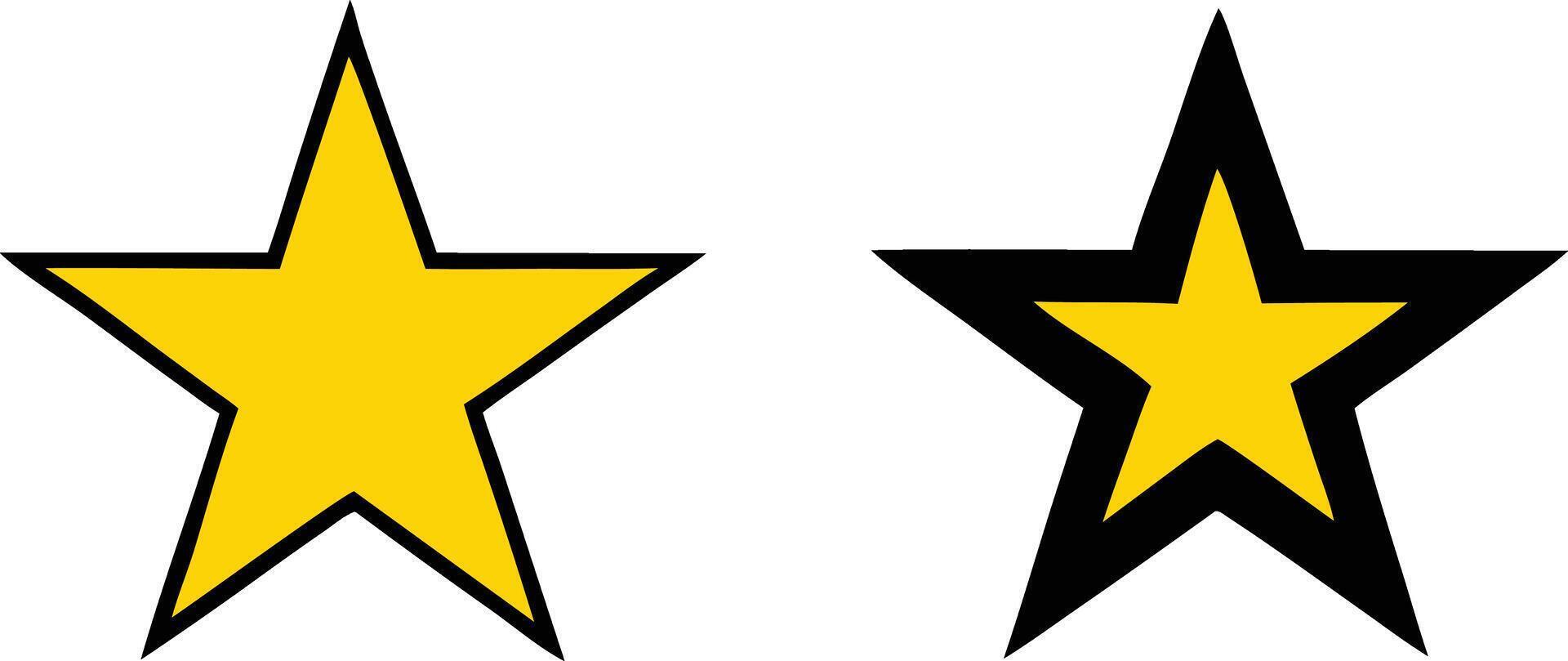 Two FivePointed Stars Yellow, Black Outline, Graphic Design vector