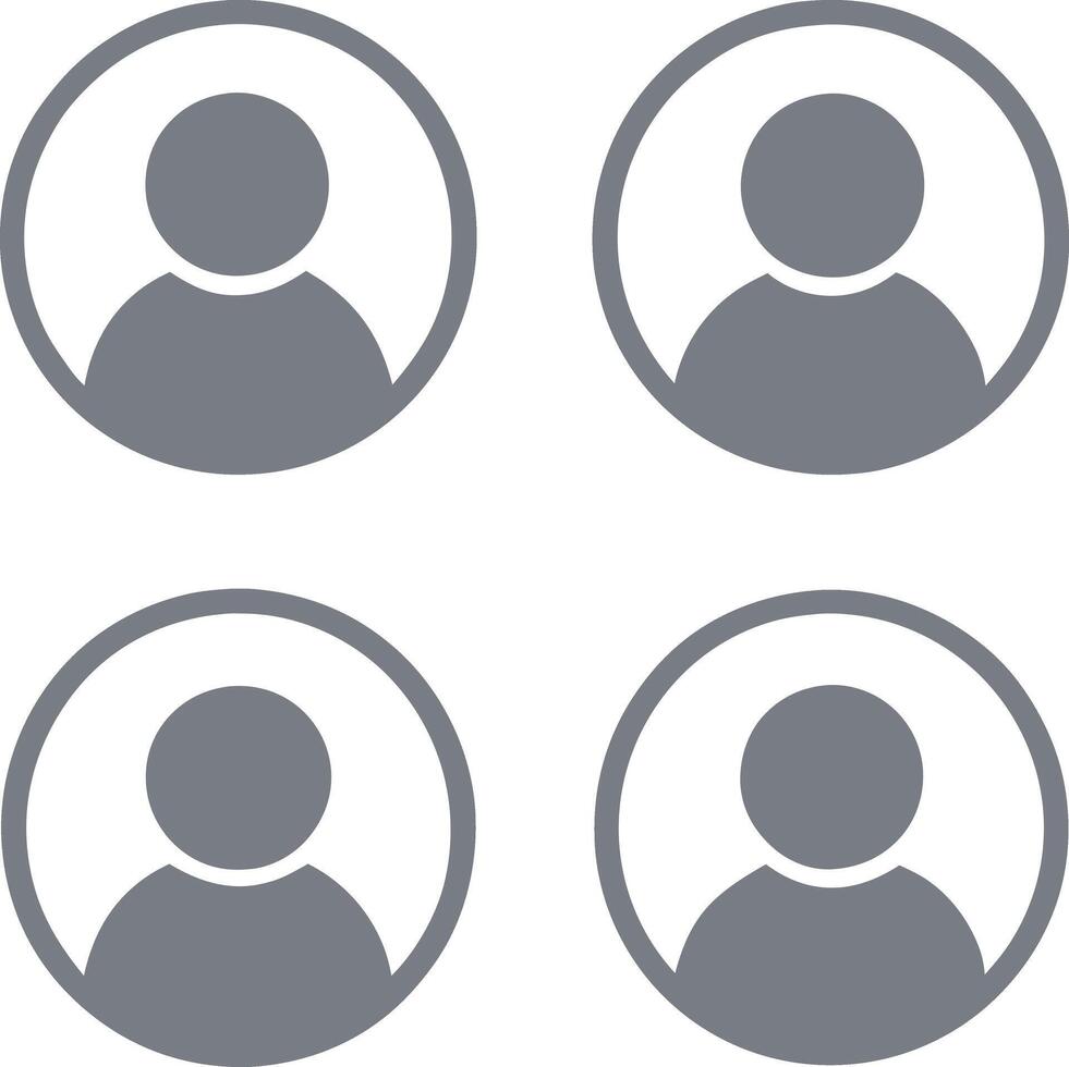 Four Gray Circle User Profile Icons, Simple Avatar Design vector