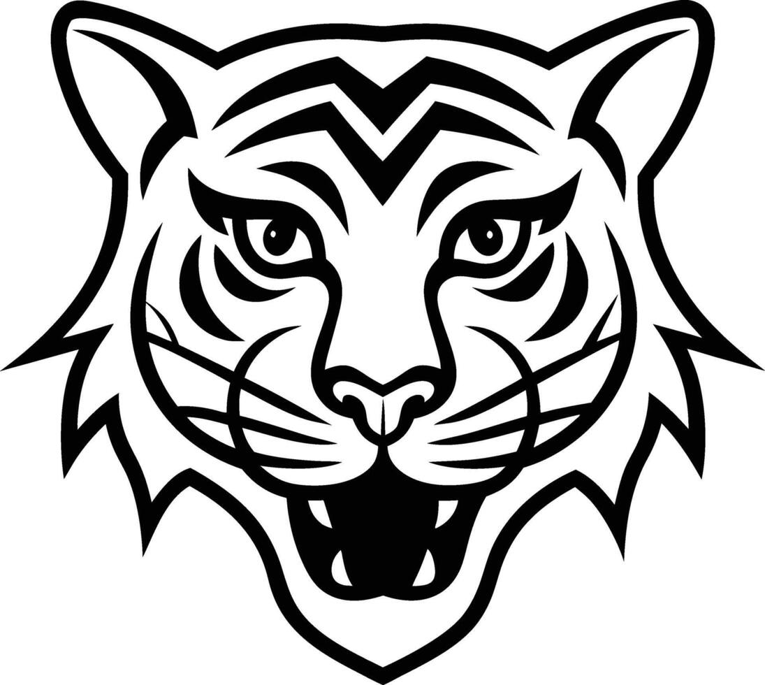 Majestic Tiger Head, Black and White, Wild Animal, Feline Portrait, Graphic Design, Illustrat vector