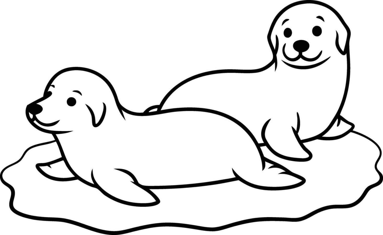 Adorable Seal Pups Cartoon, Black and White, Wildlife Illustration vector