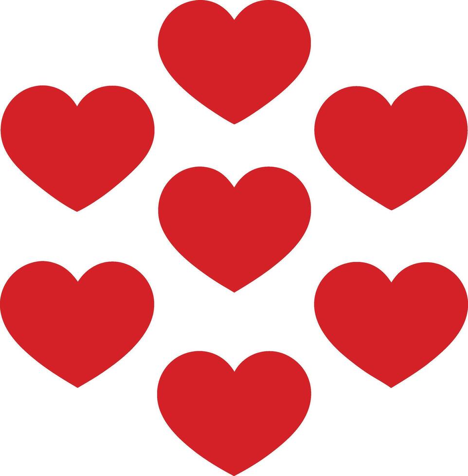 Seven Red Hearts Pattern Love, Romance, Valentines Day Symbols vector