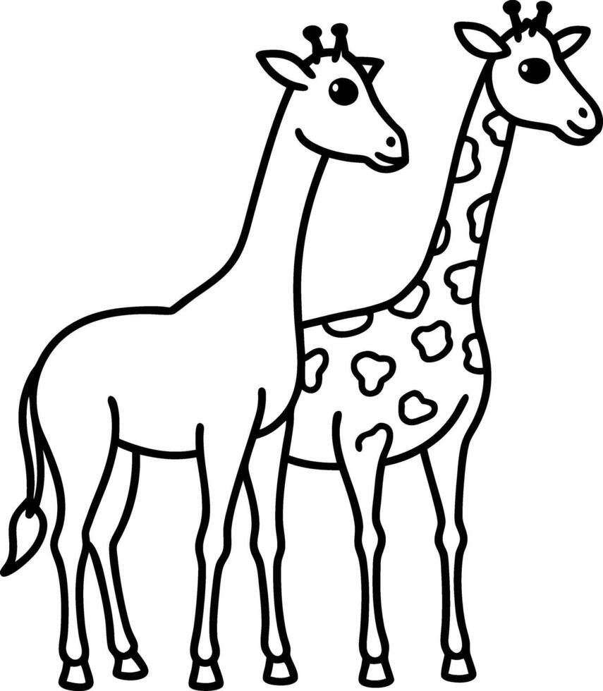 Two Adorable Giraffes Line Art, Cartoon, Wildlife, Animals, Safari, Nature, Drawing, Cute, Friends vector