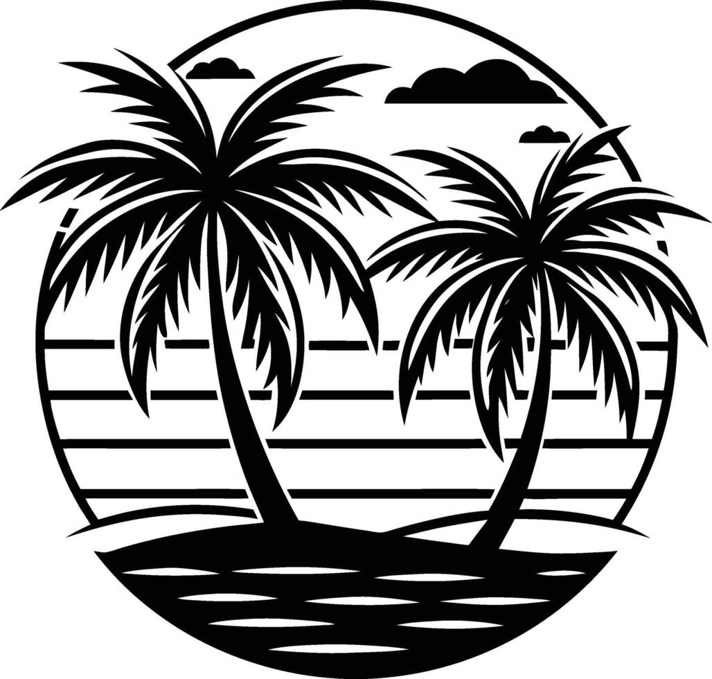 Tropical Palm Trees Sunset Beach Ocean Summer Vacation Paradise vector