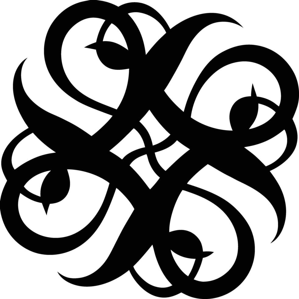 Abstract Black Swirl Design Knotted, Intricate, Floral, Symmetrical, Artistic vector