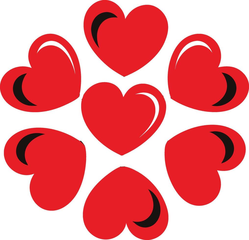 Seven Red Hearts Love, Romance, Valentines Day, Affection, Passion, Symbols, Design, Graphics, Circu vector