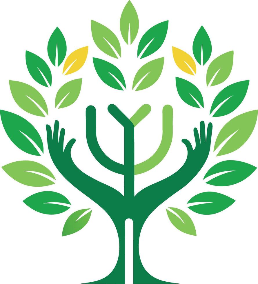 Green Tree of Life Hands Nurturing Natures Growth vector