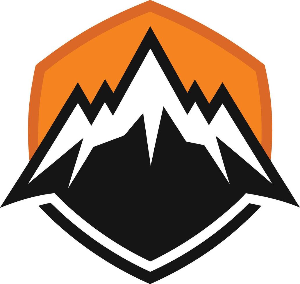 Majestic Mountain Peak Shield Logo Design Graphic Art vector