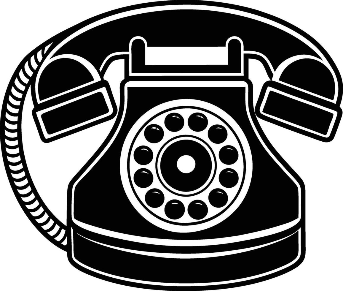 Vintage Rotary Phone, Classic Design, Black and White Illustration vector