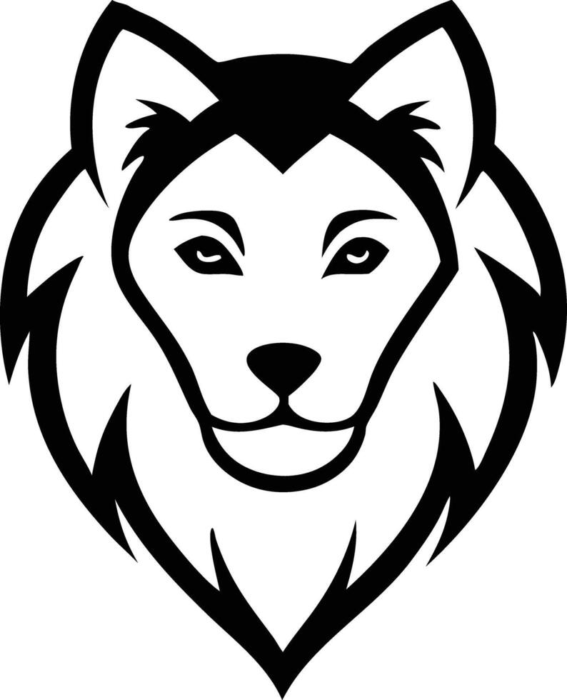 Majestic Wolf Head, Black and White, Canine Design, Wild Animal, Logo, Stylized Portrait, Art vector