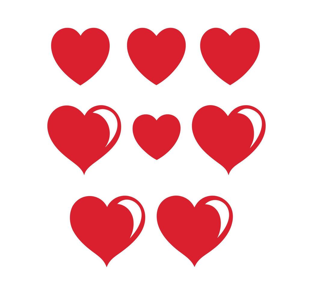 Red Heart Icons Nine Variations, Love Symbols, Graphic Design vector
