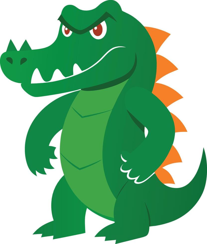 Angry Green Crocodile Cartoon Illustration, Fierce Reptile Mascot vector