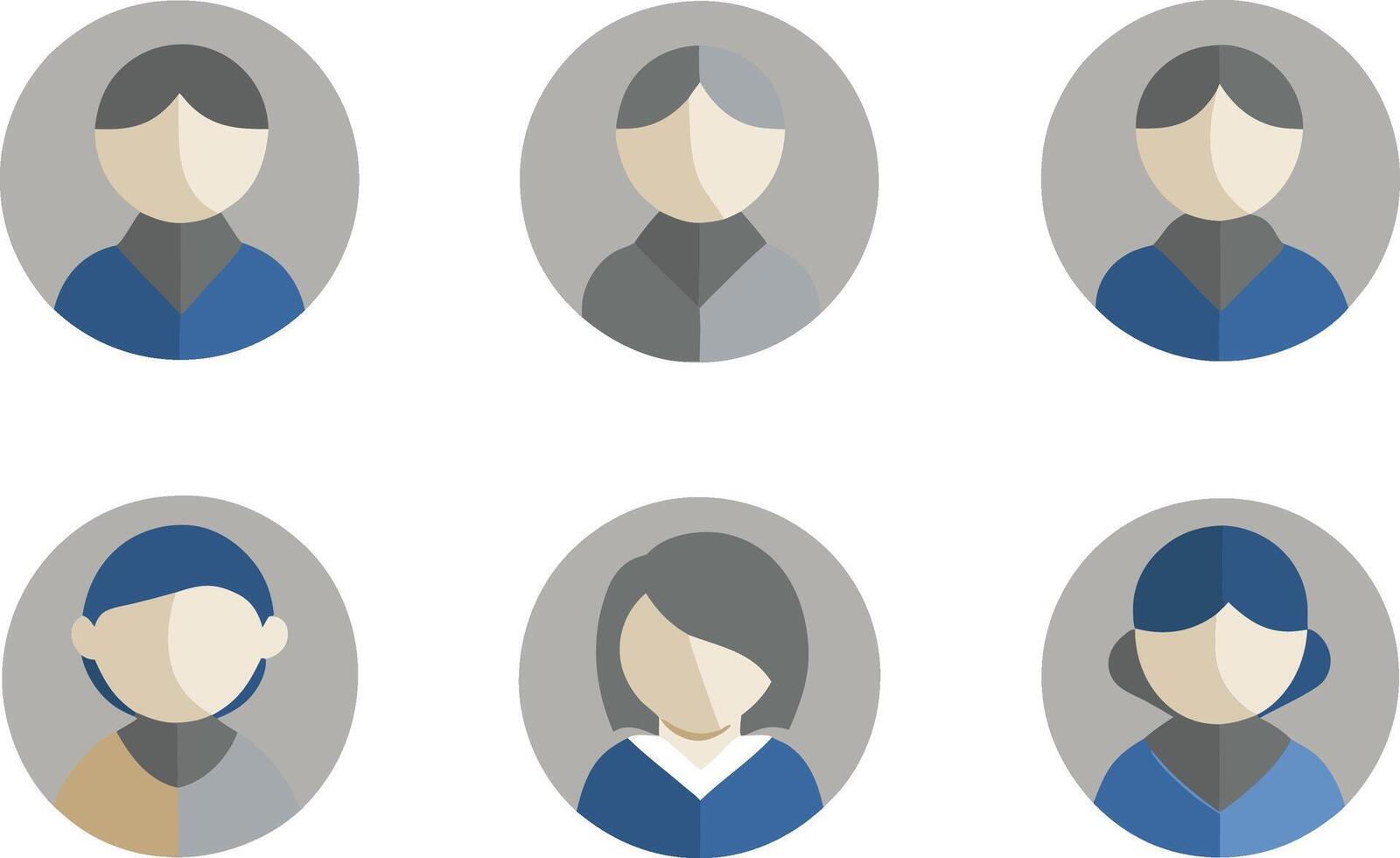 Six Simple Flat Circle User Profile Icons Male, Female, Diverse vector