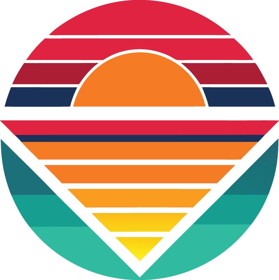 Retro Sunset Graphic Design Vibrant Colors, Geometric Shapes vector