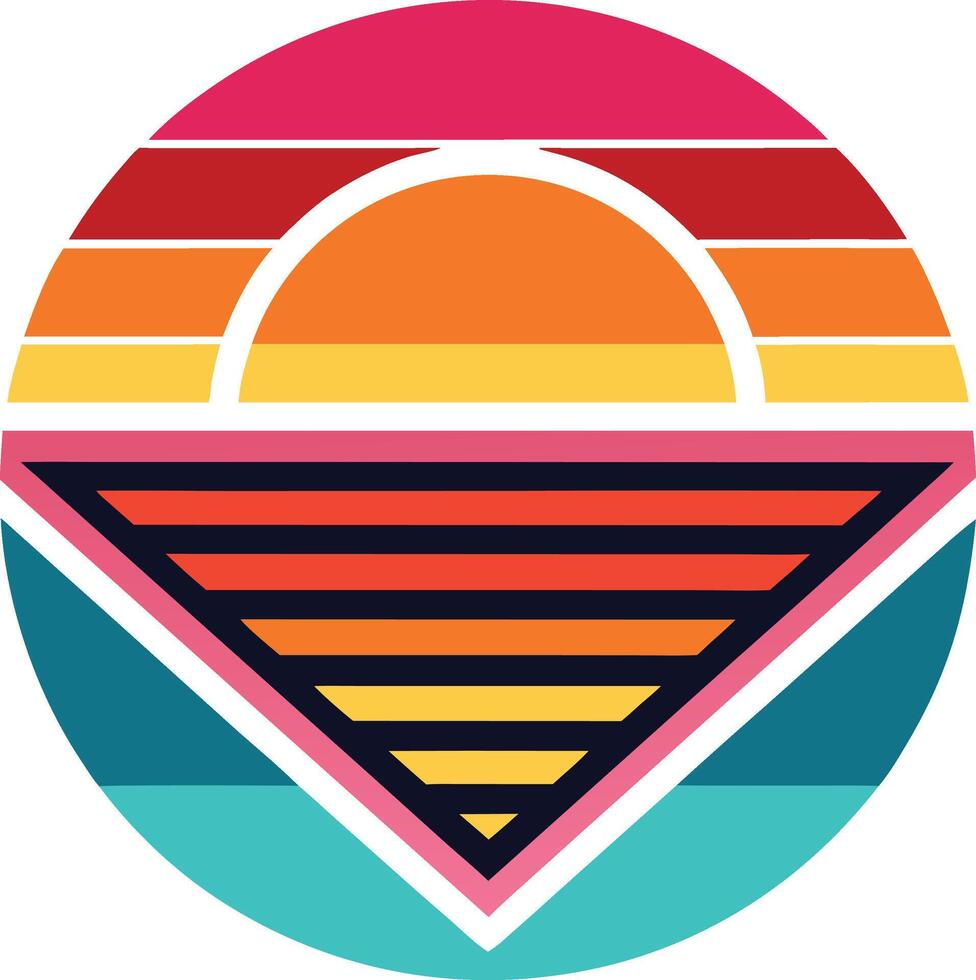 Geometric Sunset Art Retro Summer Vibes, Ocean, Beach Design vector