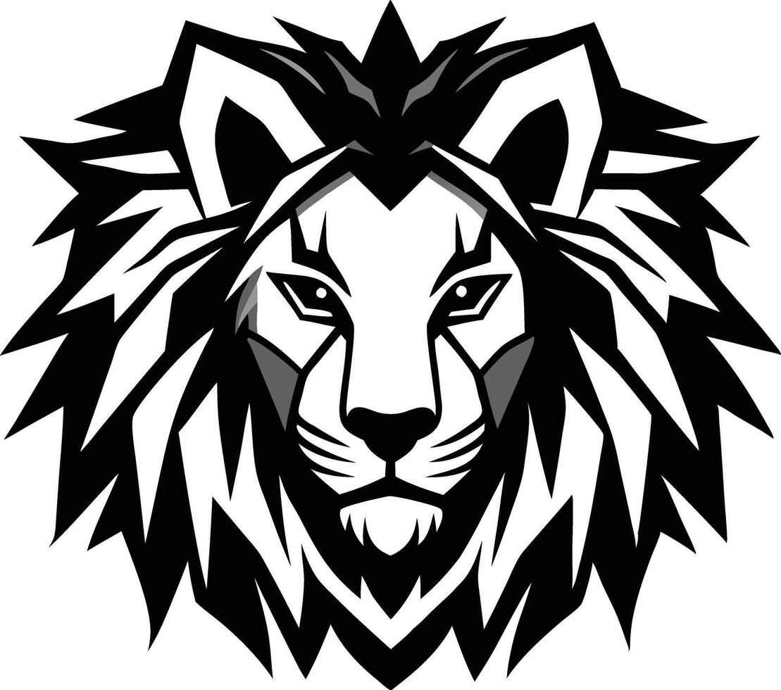 Majestic Lion Head, Black and White, Tribal Design, Wild Animal, Graphic Art, Powerful Symbol, Geome vector