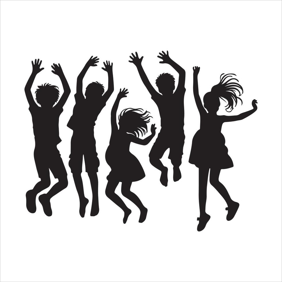 Joyful Children Jumping Silhouette vector