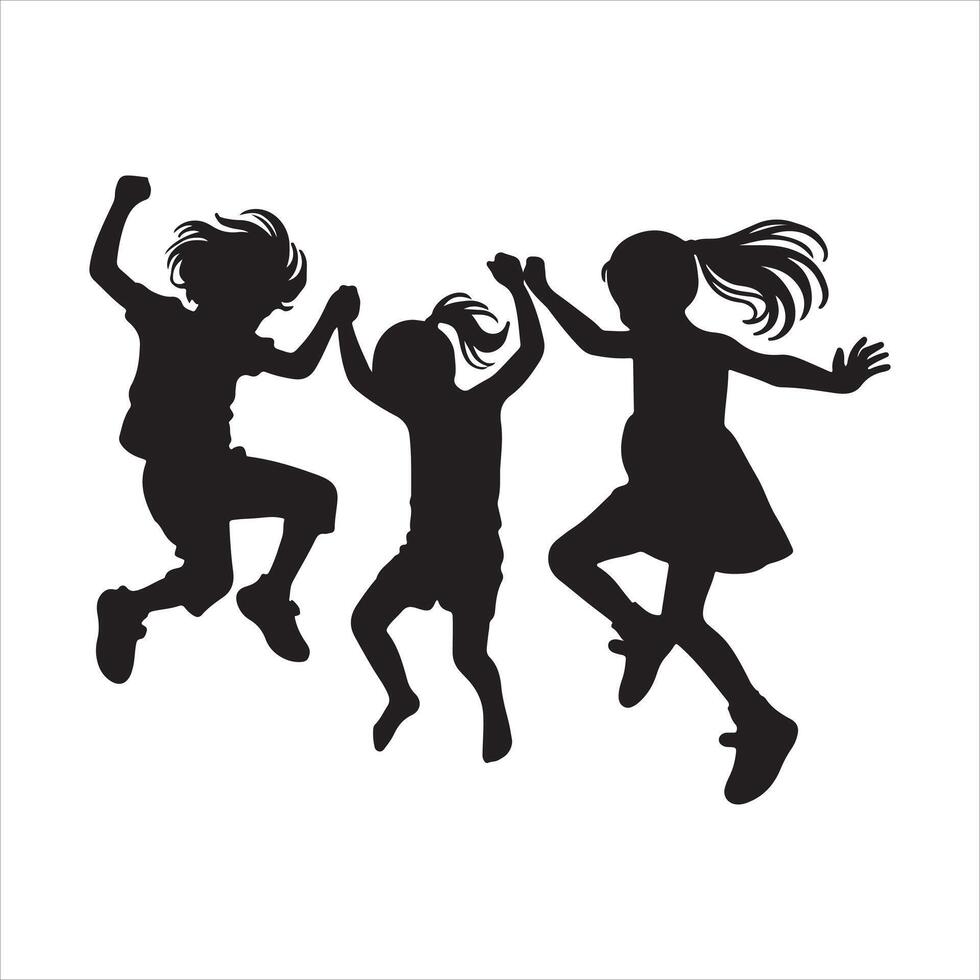Jumping Kids Silhouette Illustration vector