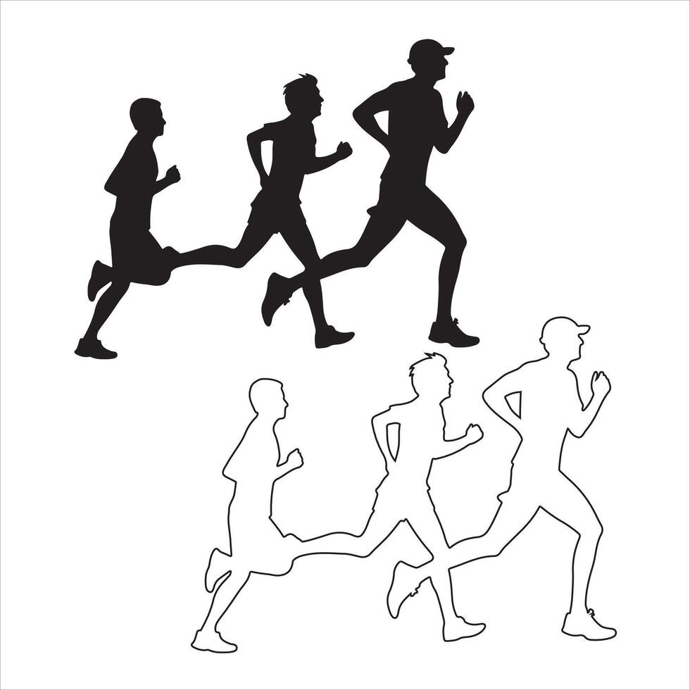 Dynamic Runners in Silhouette vector
