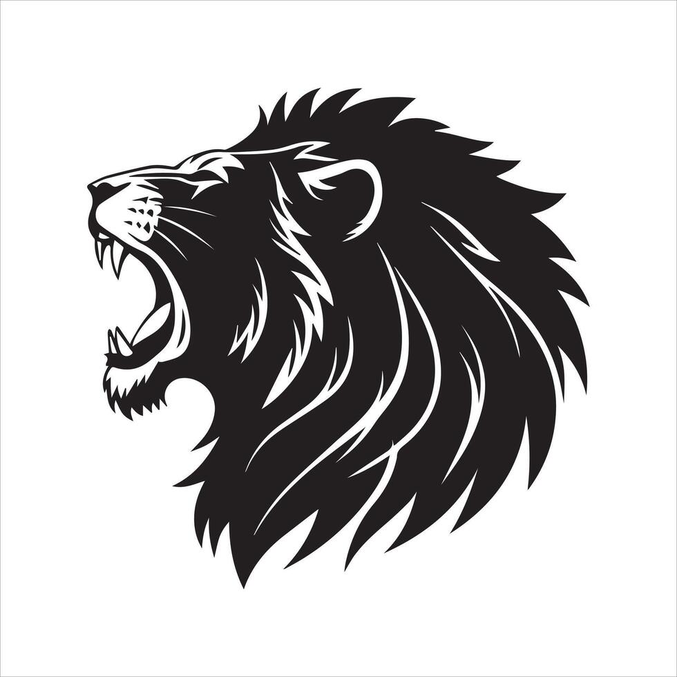 High-Quality Lion Head Silhouettes on White vector