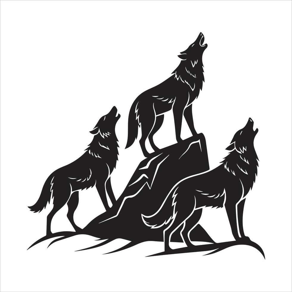 Howling Wolf Pack Silhouettes Editable EPS Designs vector