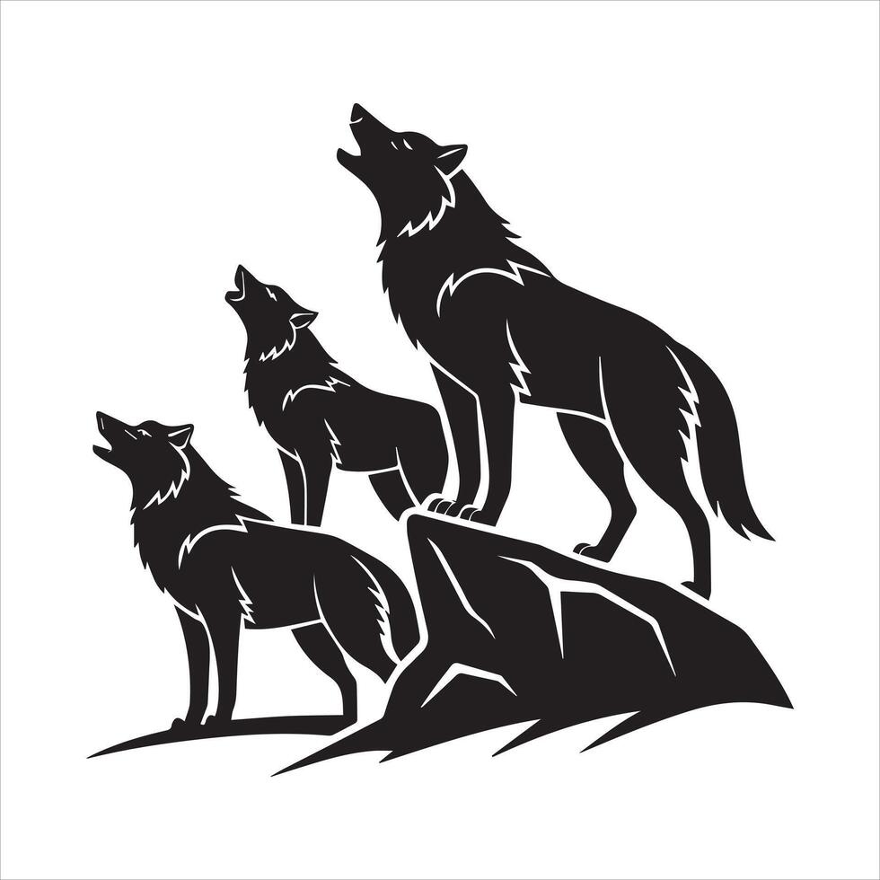 Minimalist Howling Wolves Silhouette Collection vector