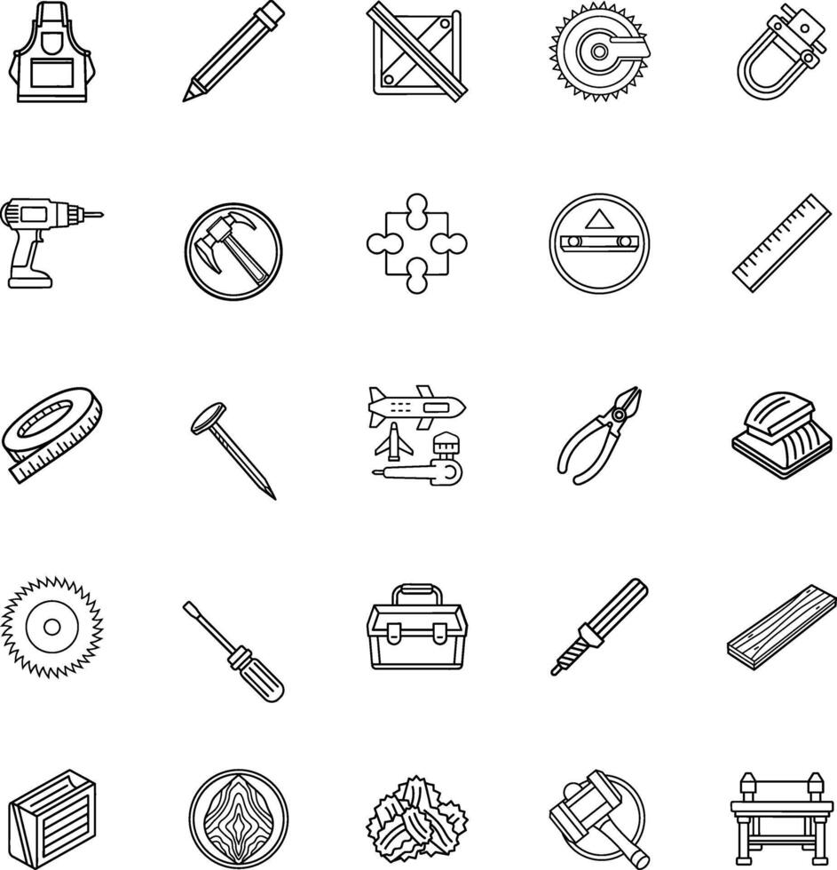 Woodworking Tools Icons Carpentry, DIY, and Construction Supplies vector