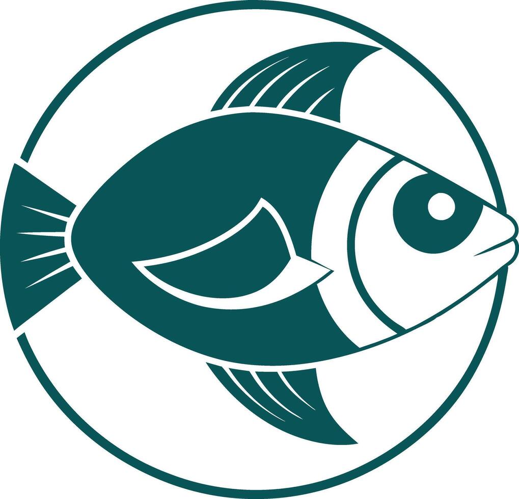 Teal Fish Logo Design Circular Aquatic Life Icon vector
