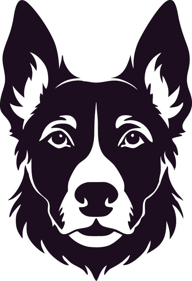 Majestic Border Collie Dog Head Silhouette, Canine Portrait, Black and White vector