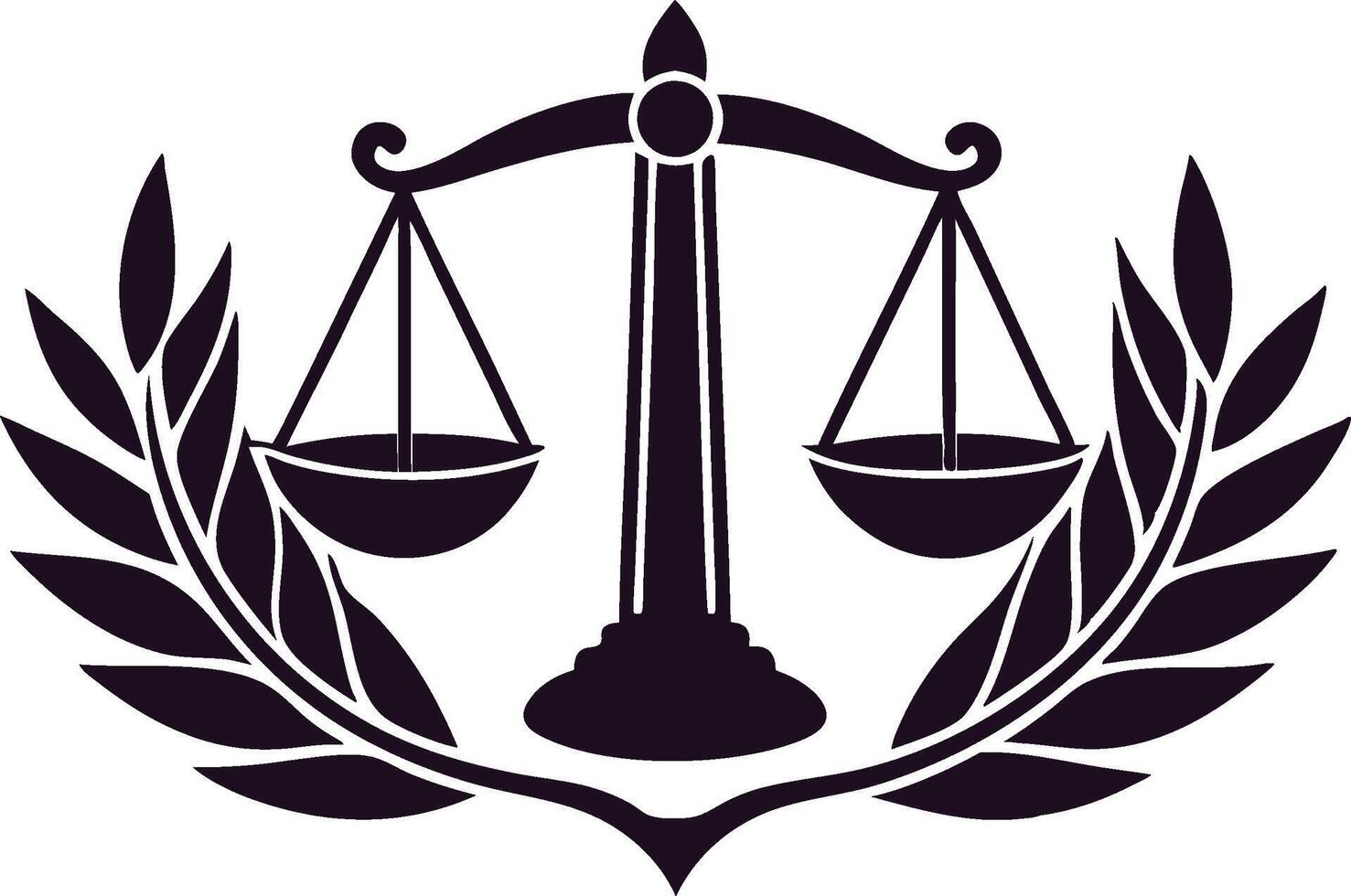 Scales of Justice Law, Balance, Equity, Law Firm, Legal, Symbol, Emblem, Laurel Wreath, Governance, vector