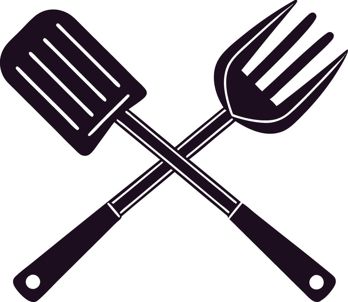 Crossed Kitchen Utensils Spatula and Fork, Cooking Tools vector