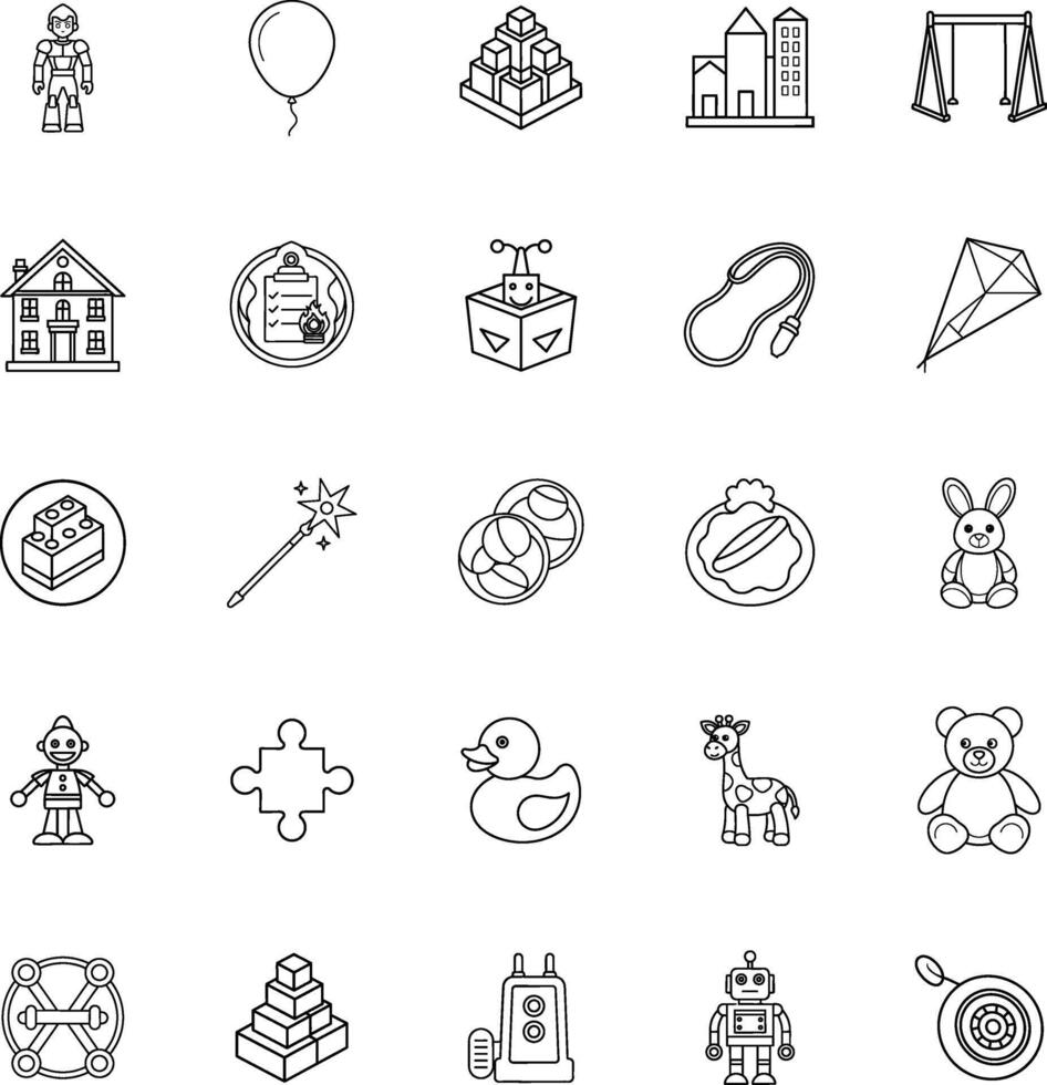 Kids Toys Icons Robot, Blocks, Toys, Games, Playtime Fun vector