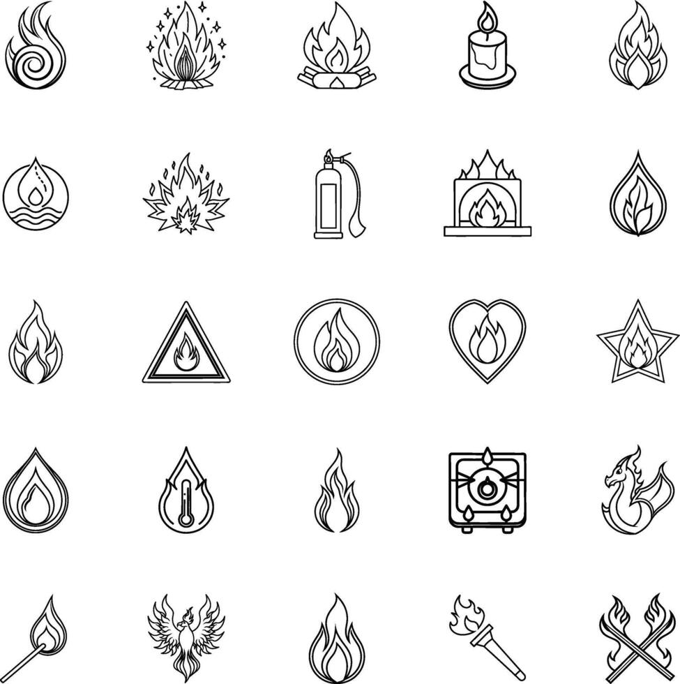 Fire Icons Flames, Symbols, and Burning Objects Collection vector
