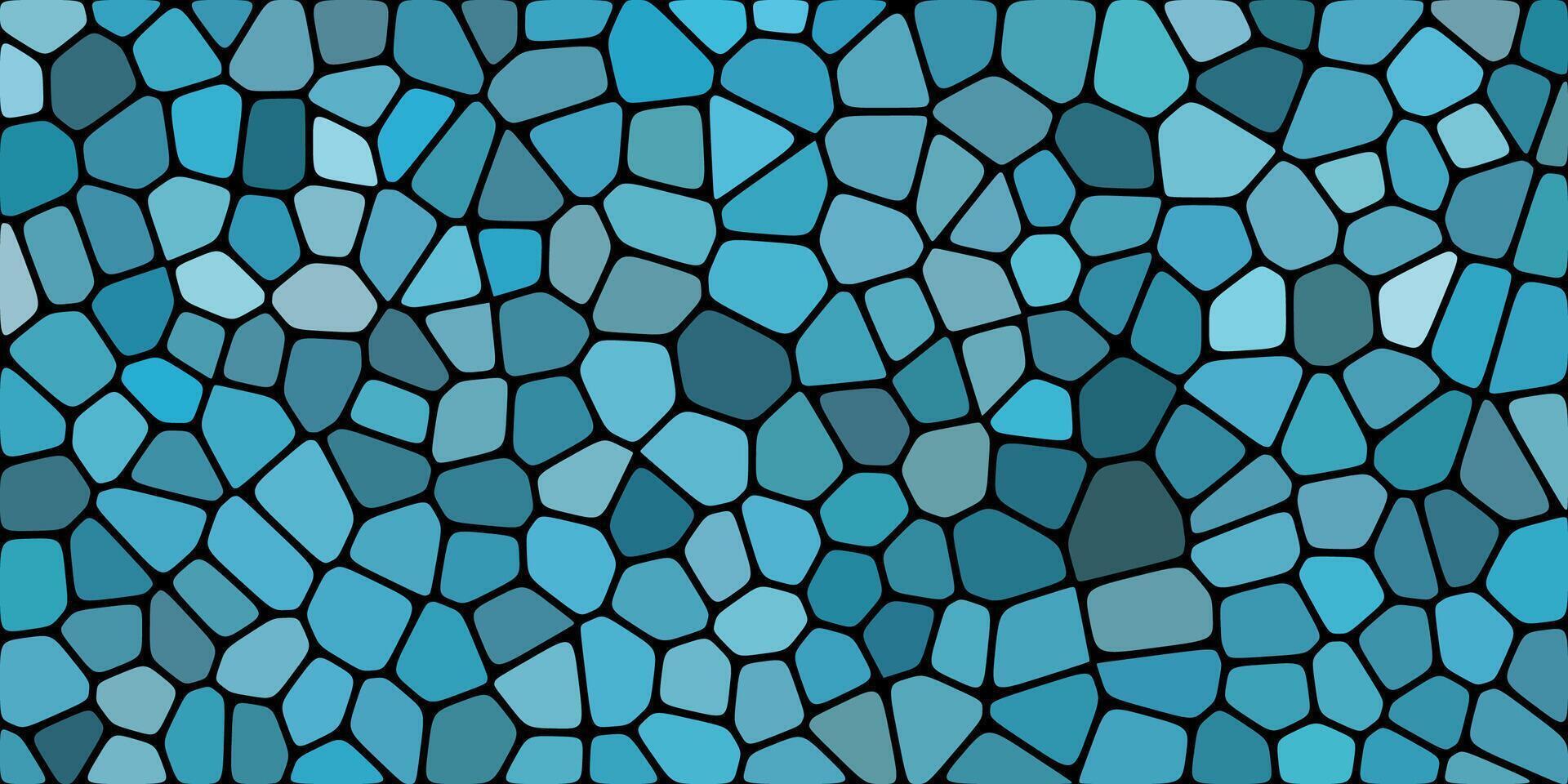 A seamless blue mosaic texture with irregular polygonal shapes, resembling stained glass with varying shades of blue and black outlines. vector