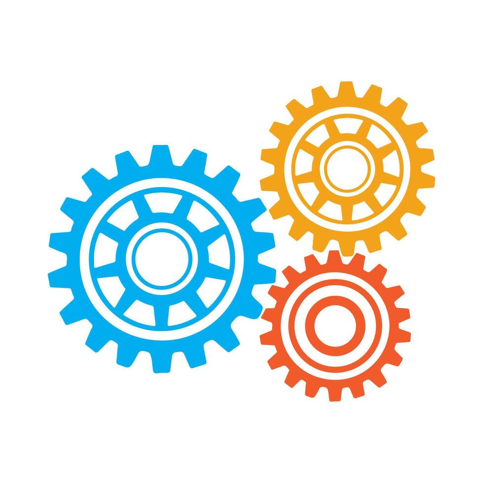 Stylized colorful gears icon for technology and industrial concepts. vector