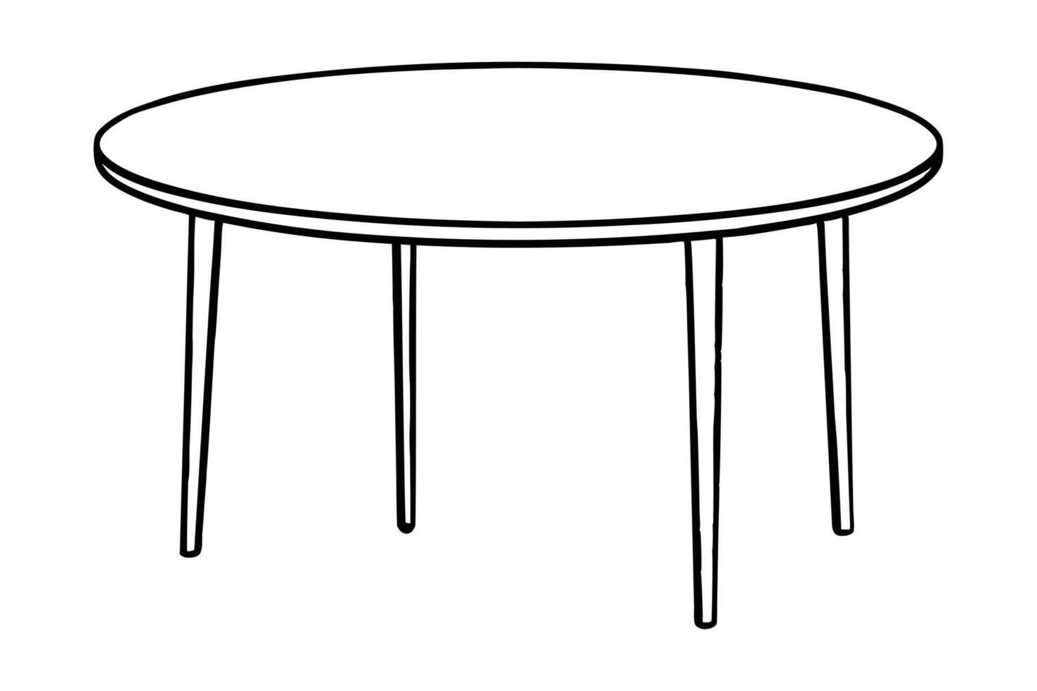 Minimalist line drawing of a dining table, round surface line art design.eps vector