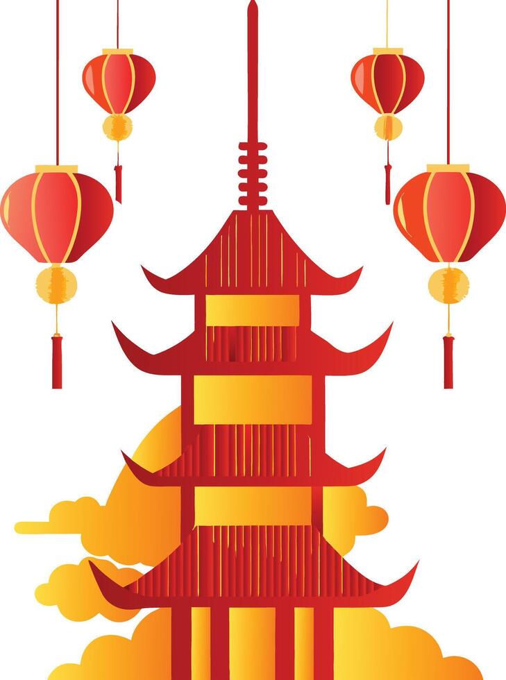 Chinese traditional building Chinese New Year background vector